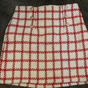 Ann Taylor Plaid Tweed Button A-Line Skirt